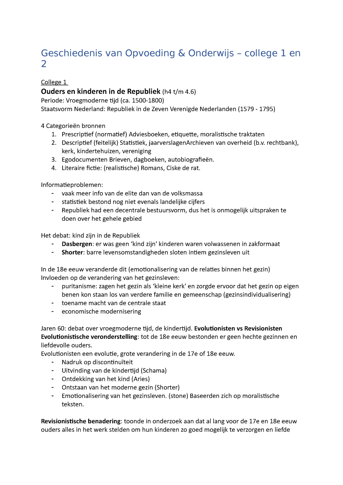 Geschiedenis College 1 En 2 Geschiedenis Van Opvoeding And Onderwijs College 1 En 2 College 1 