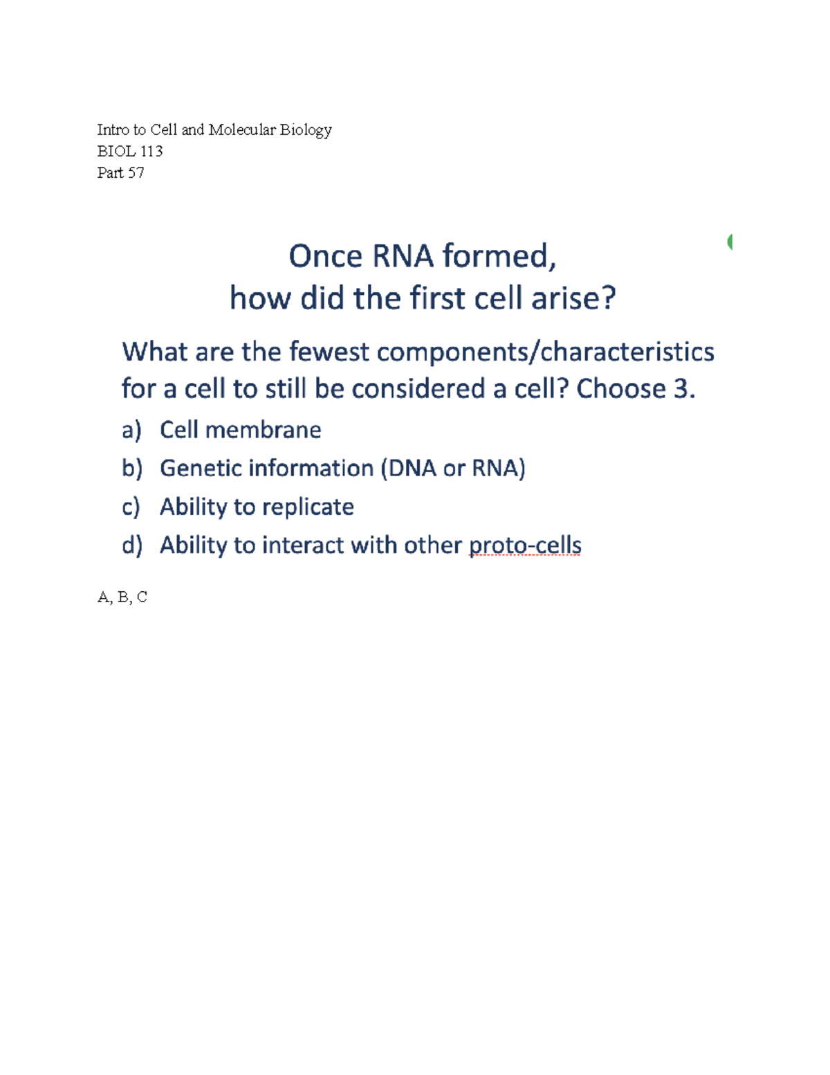 Intro To Cell And Molecular Bio 113 Lecture Notes Part 57 - Dr. Sarah ...