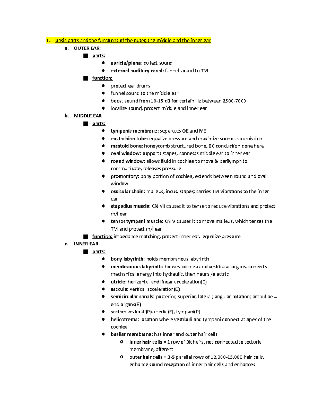 Hearing Disorders Study Guide - Basic Parts And The Functions Of The 