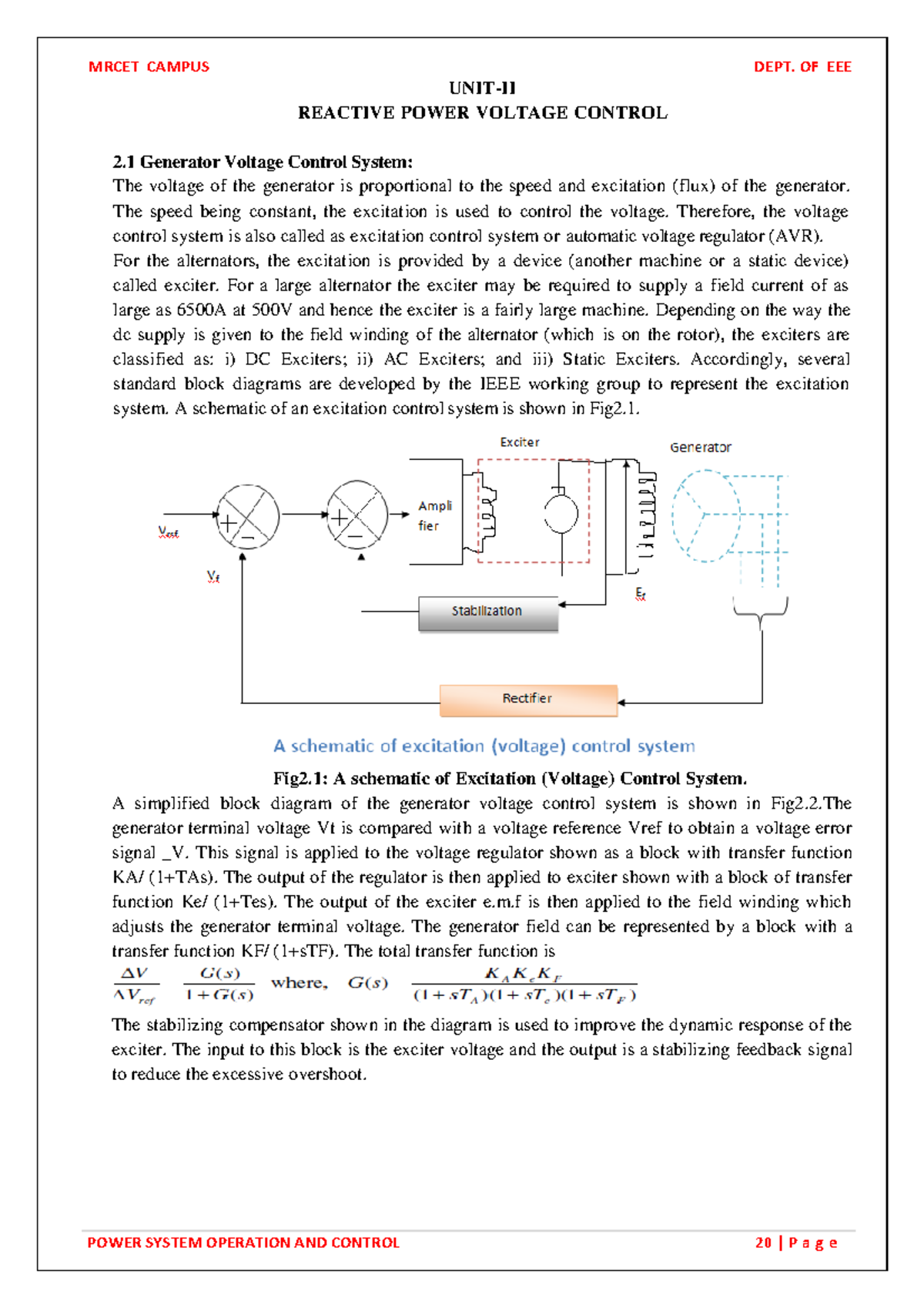 REACTIVE POWER AND VOLTAGE CONTROL PSOC UNITII REACTIVE POWER VOLTAGE CONTROL 2 Generator