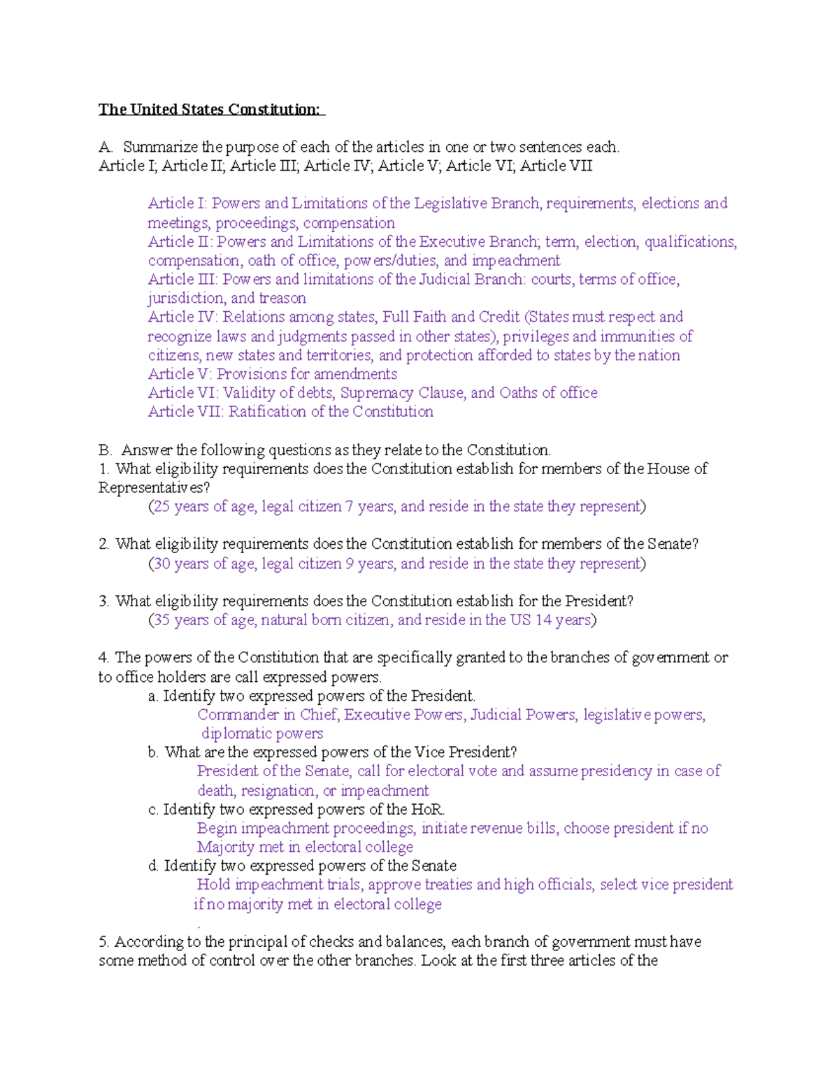 The United States Constitution questions KEY POL 102 SBU Studocu