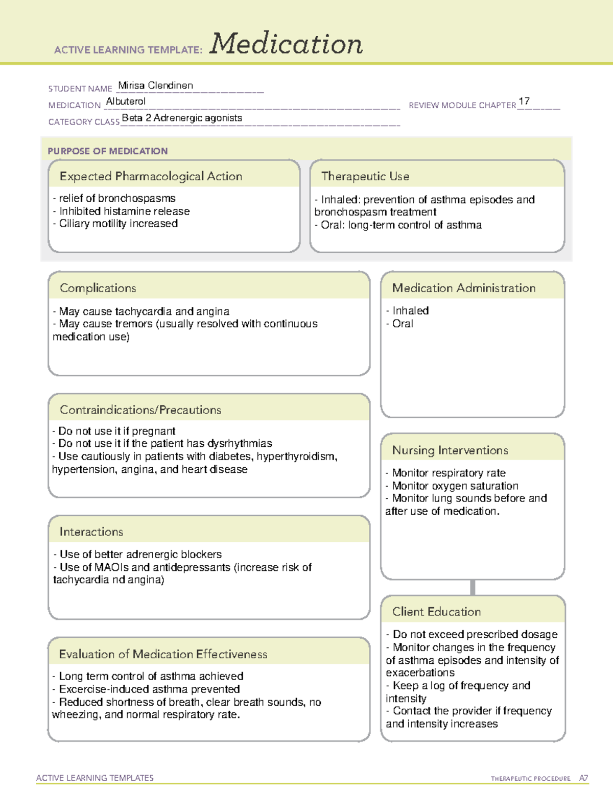 Albuterol - ATI - ACTIVE LEARNING TEMPLATES THERAPEUTIC PROCEDURE A ...