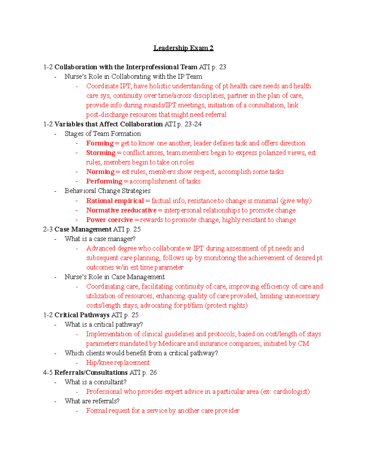 Leadership Exam 2 - Test 2 - Leadership Exam 2 1-2 Collaboration With ...