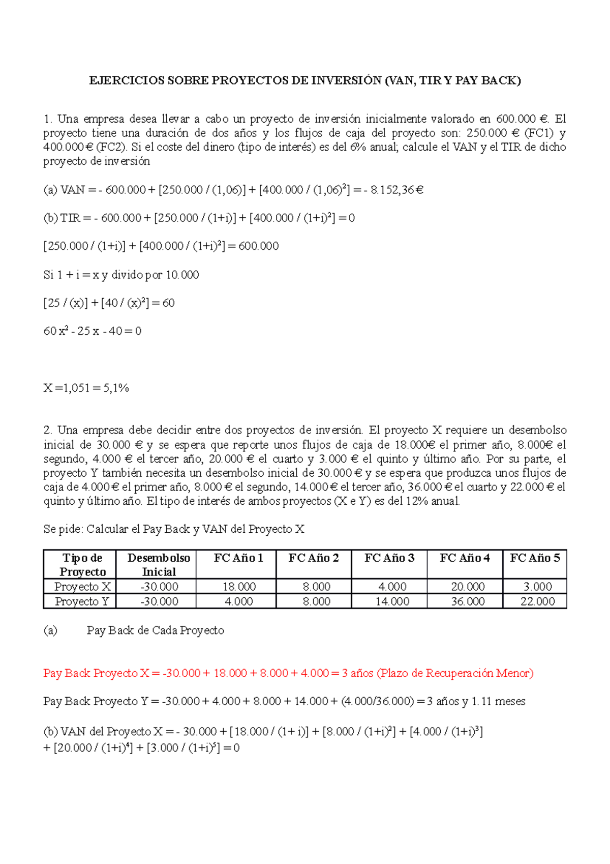 Ejercicios Sobre Proyectos DE Inversión Resueltos - EJERCICIOS SOBRE ...