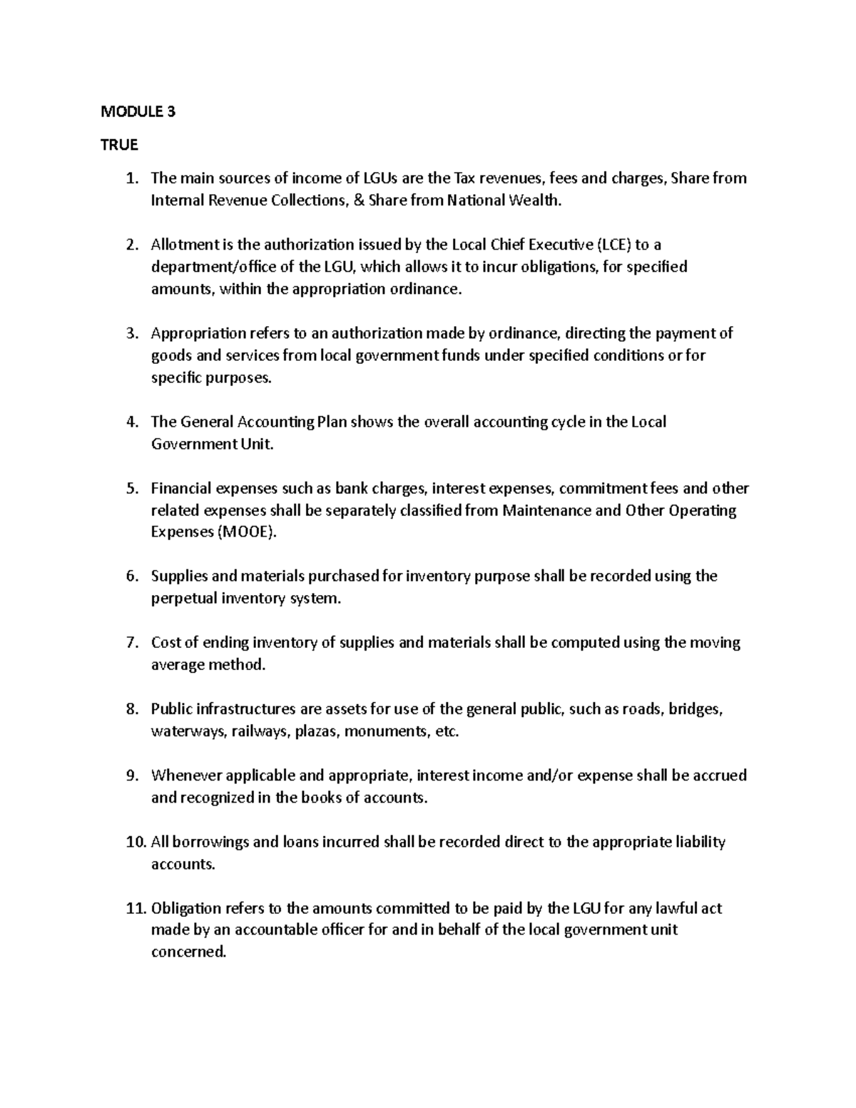 Government Accounting Module 3 MODULE 3 TRUE The main sources of