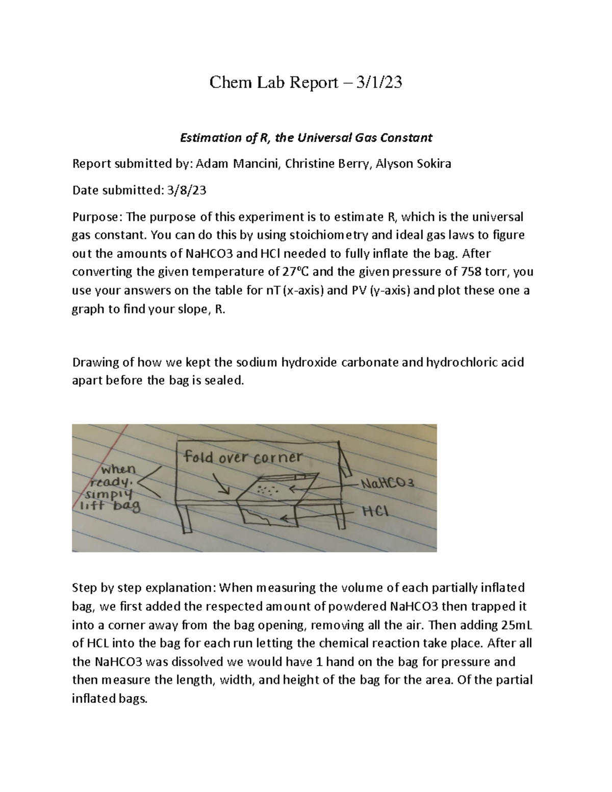 Estimation of R Lab Report 03-01-23 - Chem Lab Report – 3/1/ Estimation ...
