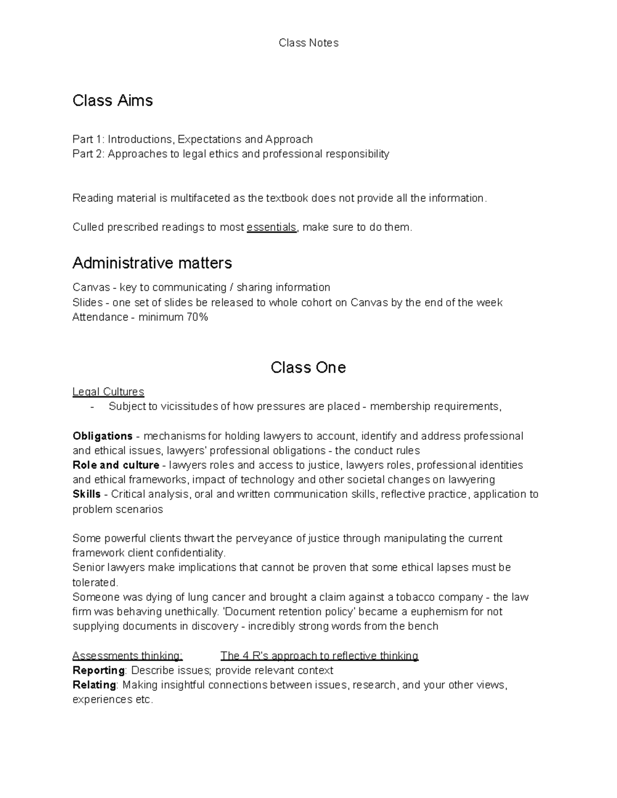Notes for two classes - Class Aims Part 1: Introductions, Expectations ...