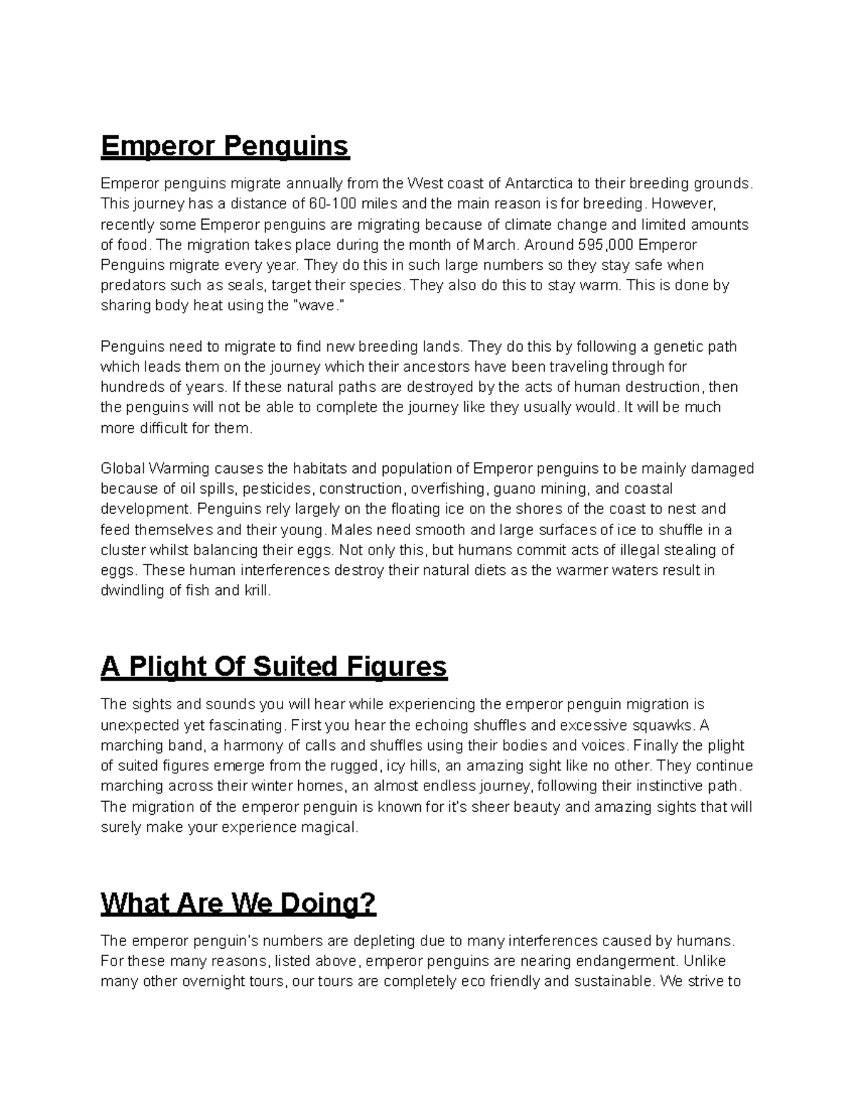 Problems Of Forced Migration Of Emperor Penguins[ESSAY] - Emperor