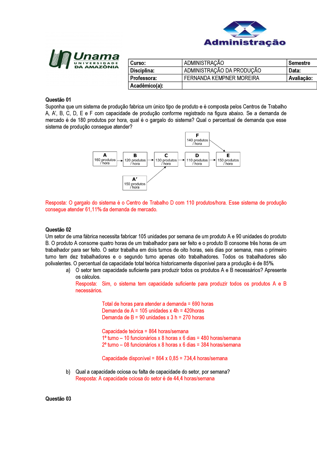 Exercicios Pcp Administracao Da Producao Studocu