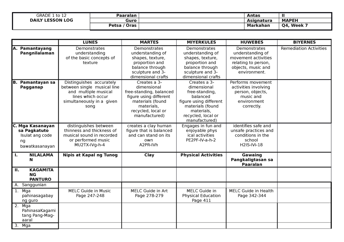 Q4W7- Mapeh-DLL - sadasdsa - GRADE 1 to 12 DAILY LESSON LOG Paaralan ...