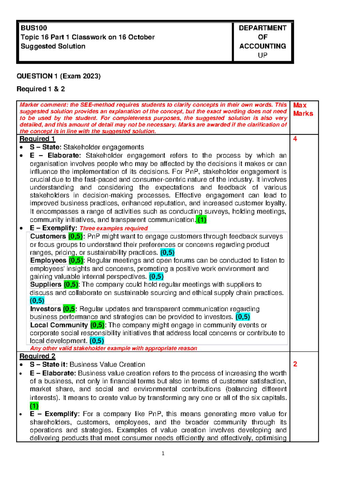 Topic 16 Part 1 Practical Solution - BUS Topic 16 Part 1 Classwork on ...