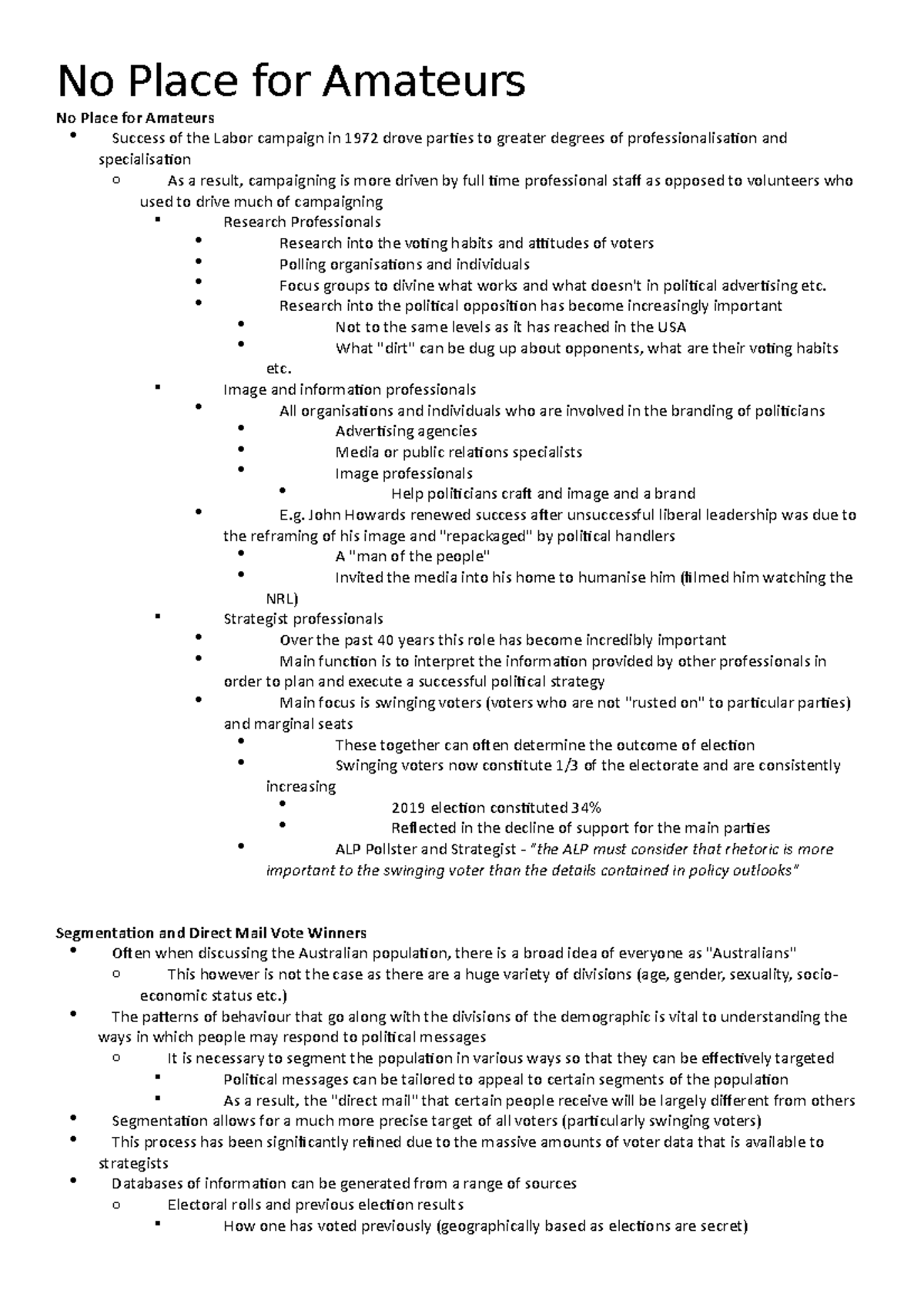 POIR1010 W7L2 - Detailed lecture notes - No Place for Amateurs No Place ...