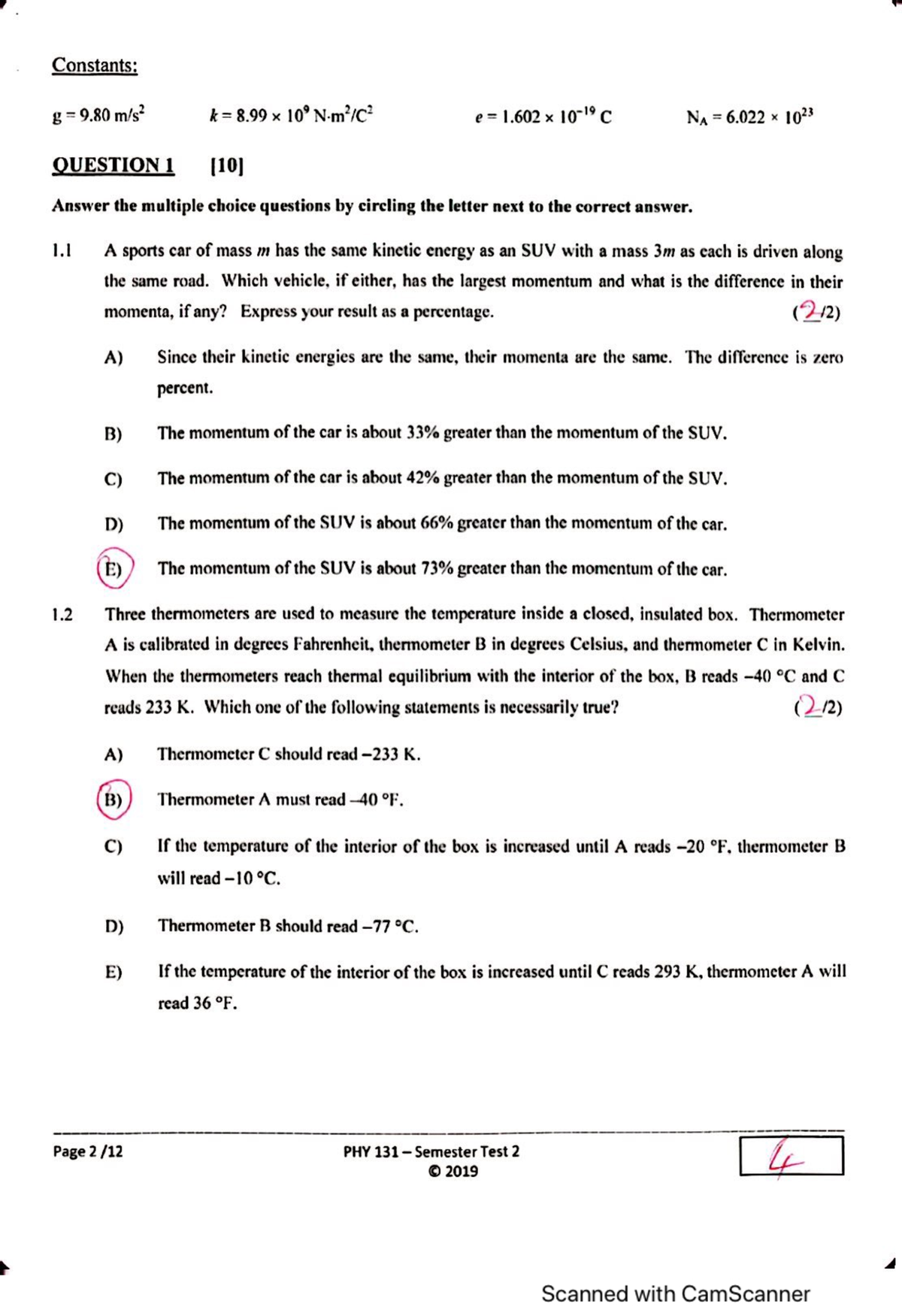 Physics Semester Test 2 - PHY 131 - Studocu