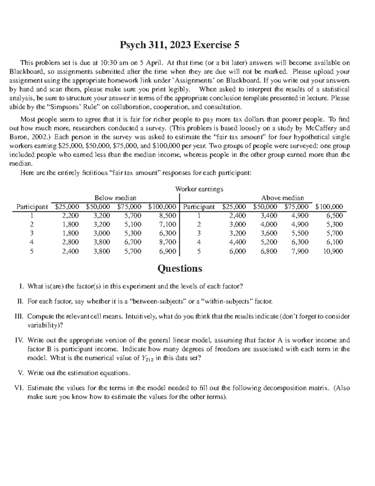 Homework 5 Handout - Psych 311, 2023 Exercise 5 This problem set is due ...
