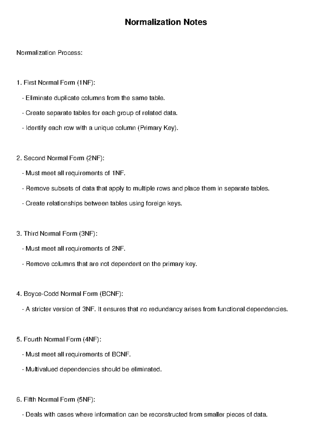 Normalization Notes - lecturer Nots - Normalization Notes Normalization ...