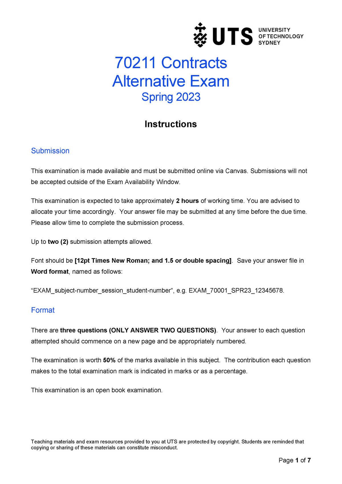 contracts final exam - alternative - Teaching materials and exam ...