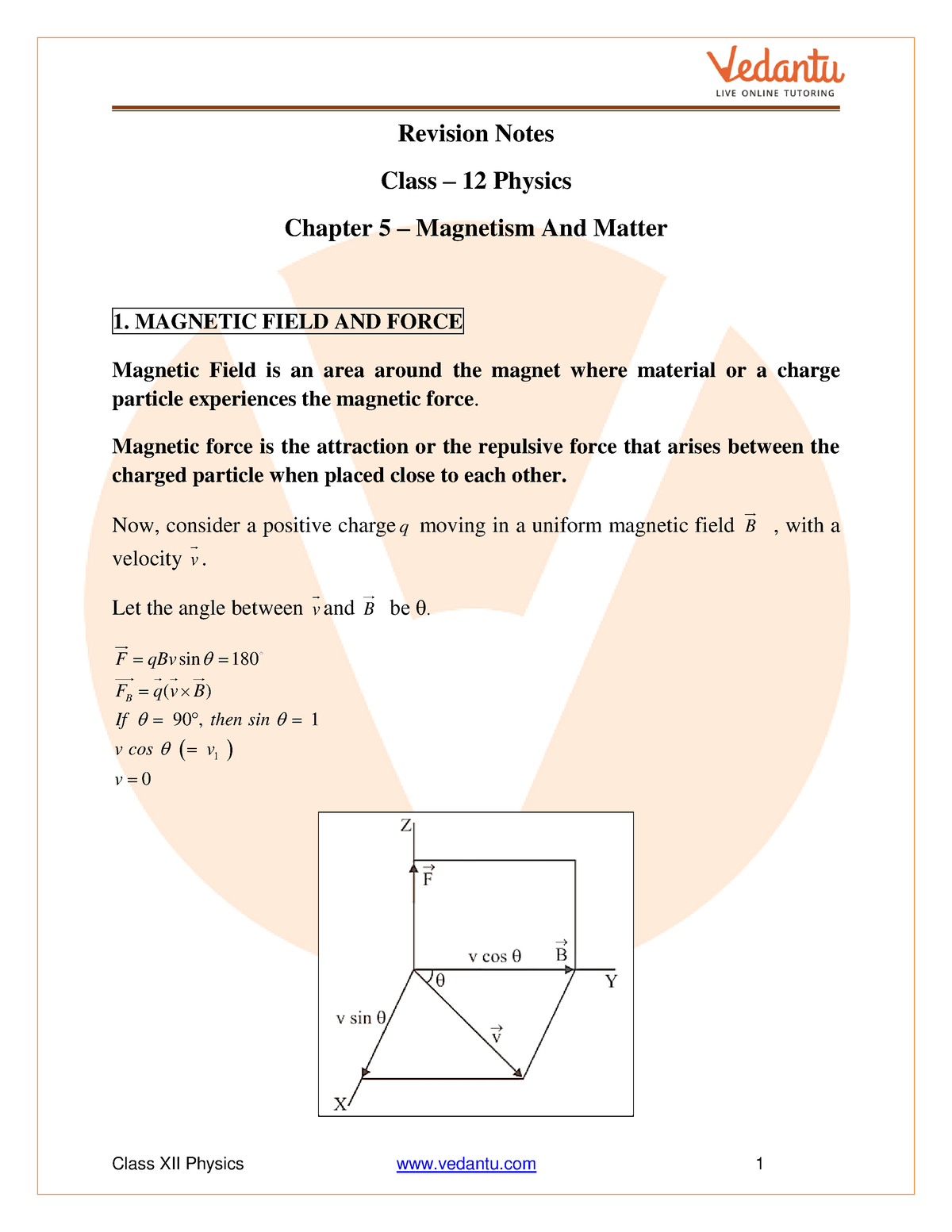 Class 12 Physics Revision Notes Magnetism And Matter - Revision Notes ...