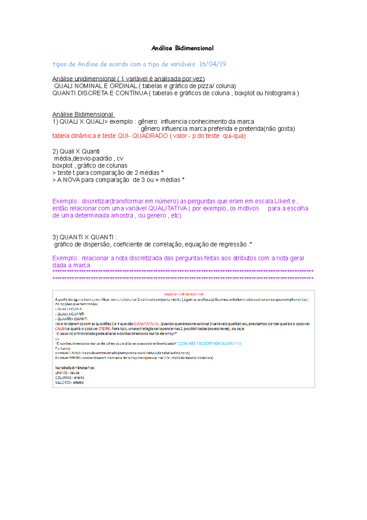 Prova de Estatística (segunda) - Análise Bidimensional tipos de Análise ...