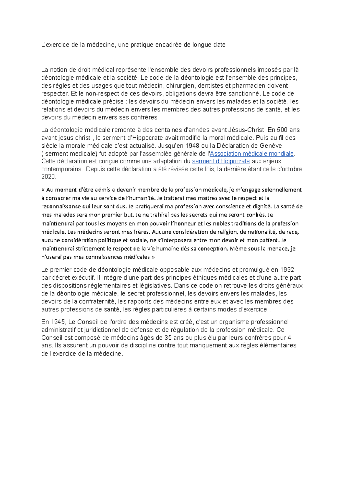 Erreur medicale L’exercice de la médecine, une pratique encadrée de