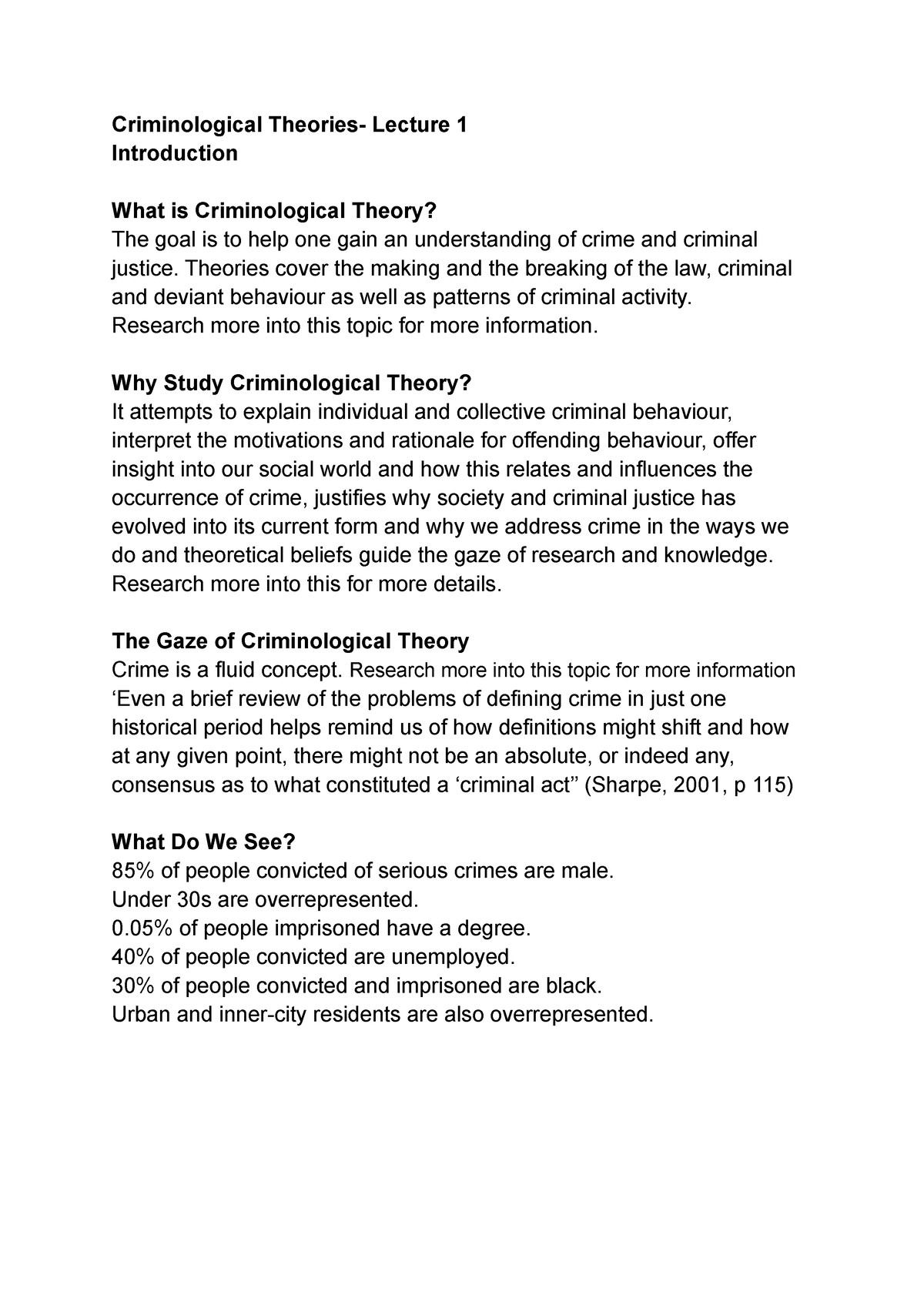 CT- Lecture 1 - Criminological Theories- Lecture 1 Introduction What Is ...