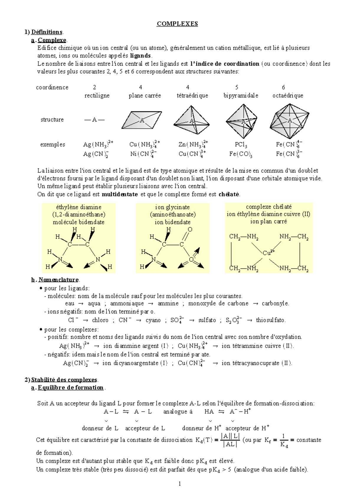 Complexes Chimie G Les Complexes 1 COMPLEXES 1)Définitions. a — free download