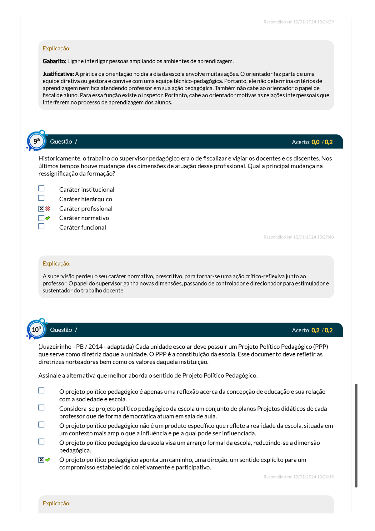 Estácio Alunos SIMULADO Respondido em 12/01/2024 1326 Explicação