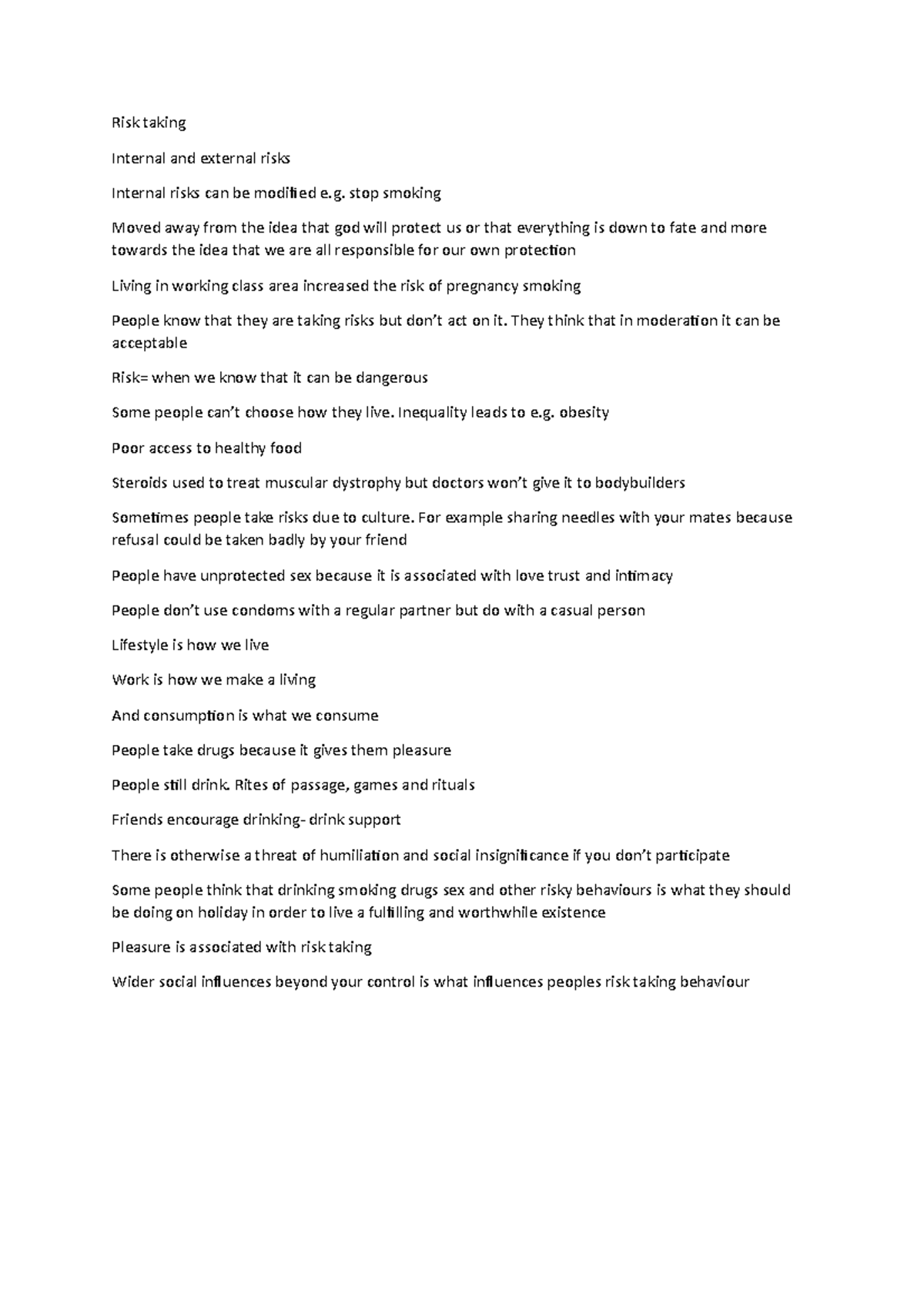 Risk taking - Lecture notes Case 2 - Risk taking Internal and external ...