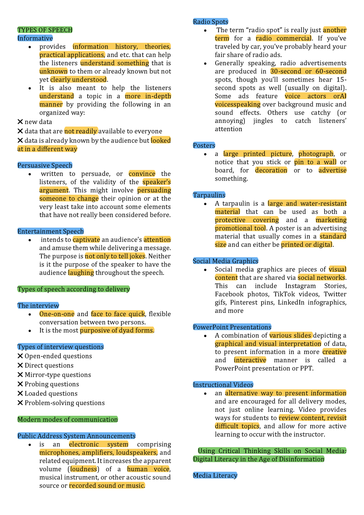 Document-6-3 - Summary - TYPES OF SPEECH Informative - provides ...