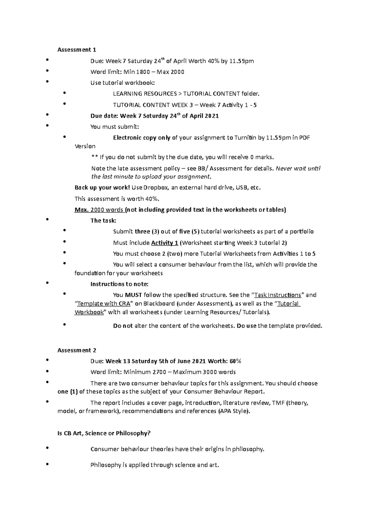 tutorial work 1 - Assessment 1 notes - Assessment 1 Due: Week 7 ...