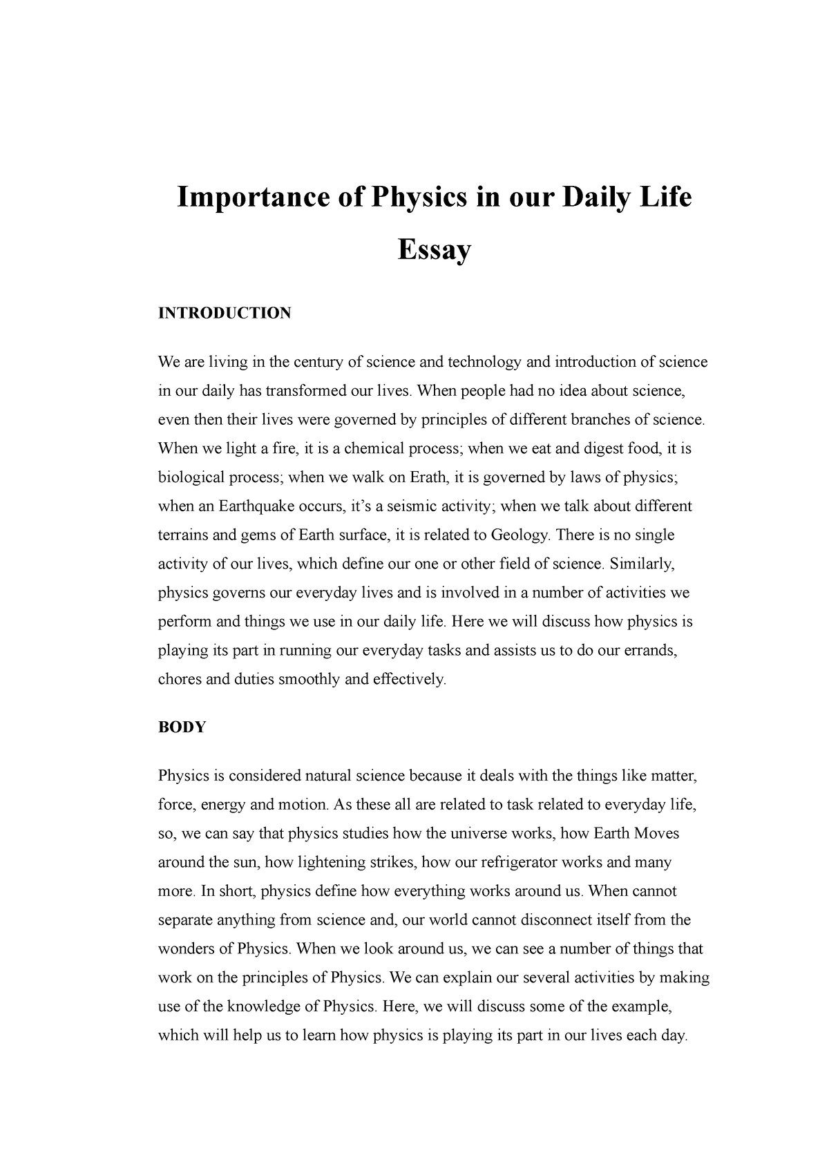 physics in our daily life essay