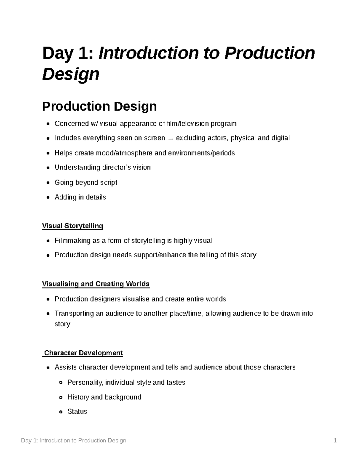 Day 1 Introduction to Production Design - Day 1: Introduction to ...