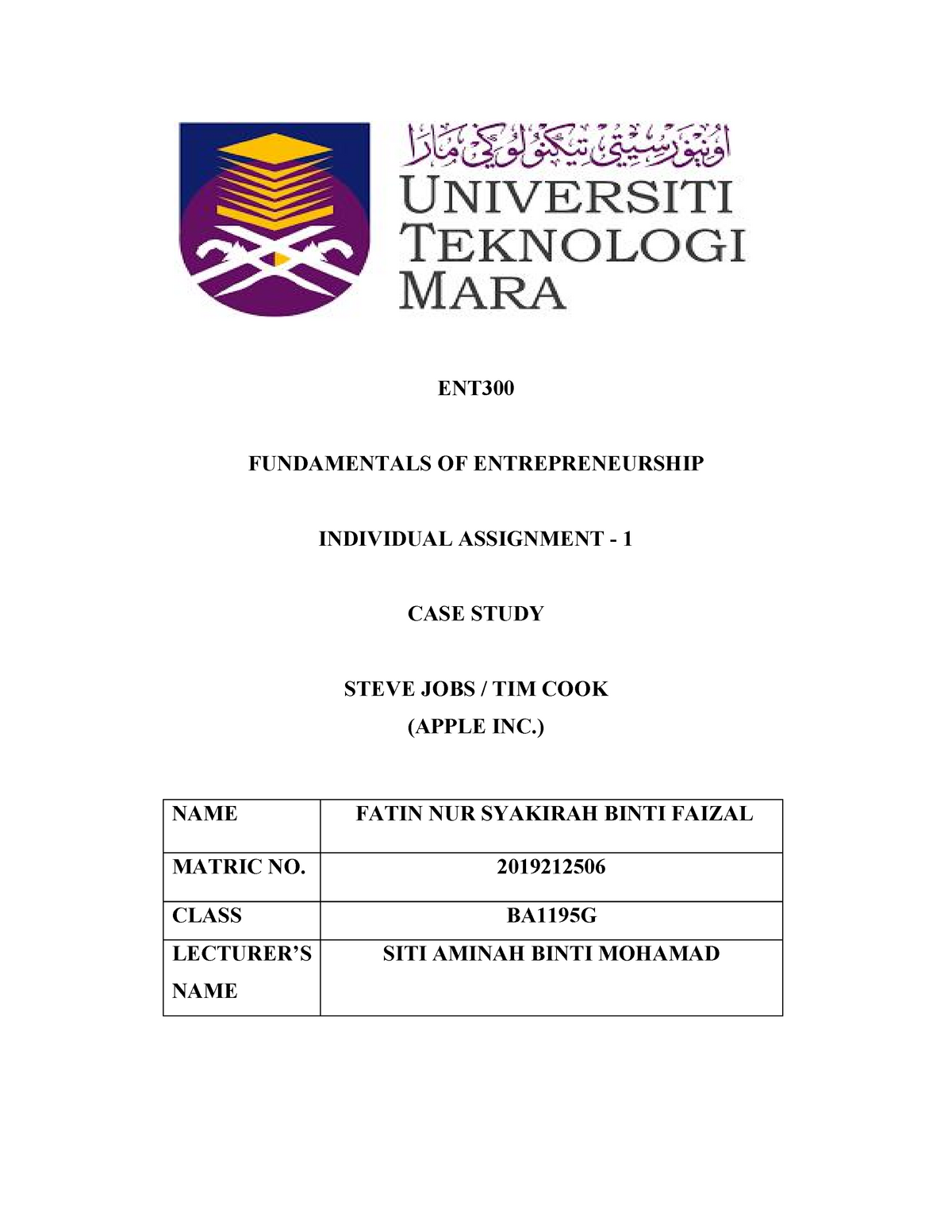 ent individual assignment uitm