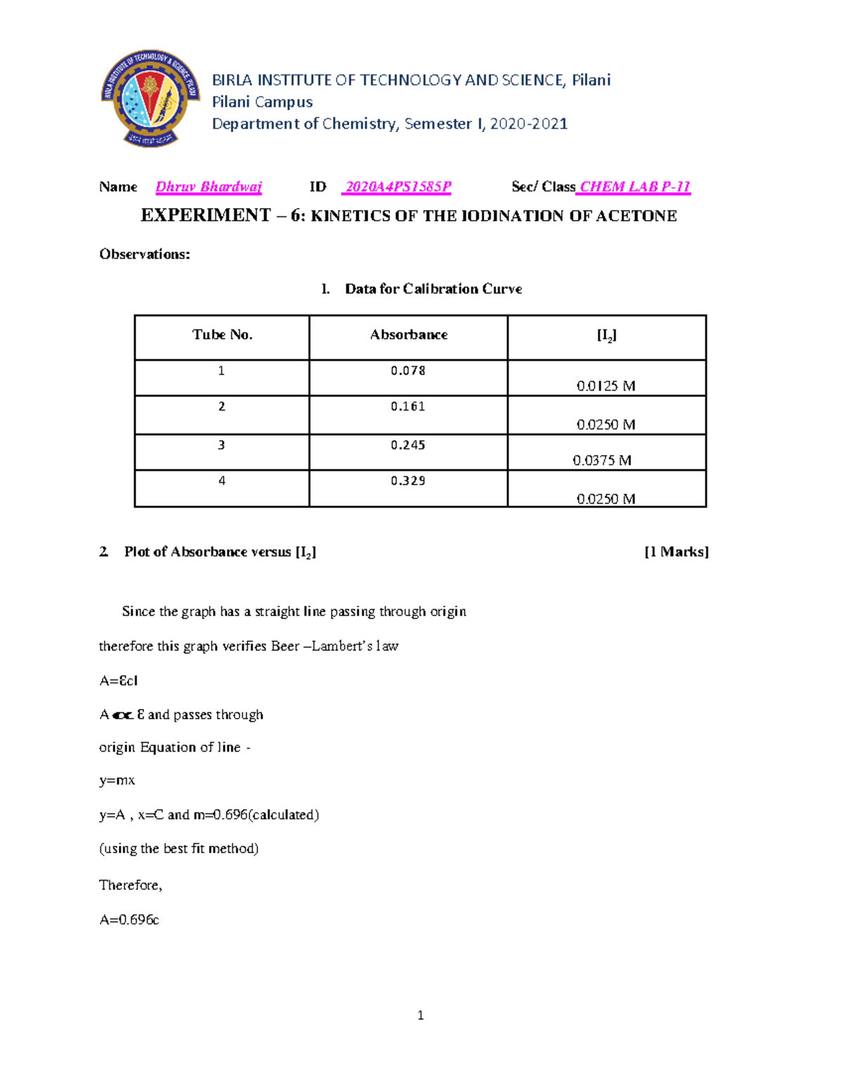 EXP 06 2020A4PS1585P - exp - Pilani Campus Department of Chemistry ...