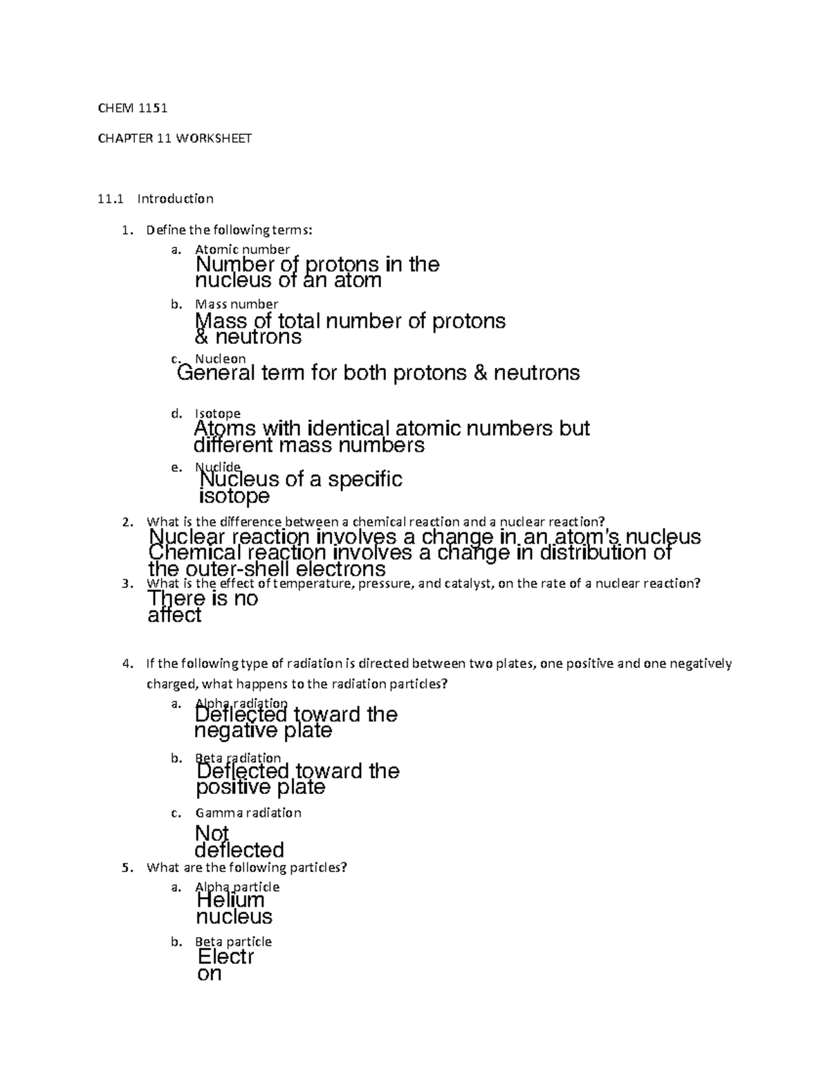 Chapter 11 notes - CHEM 1151 CHAPTER 11 WORKSHEET 11 Introduction 1 ...