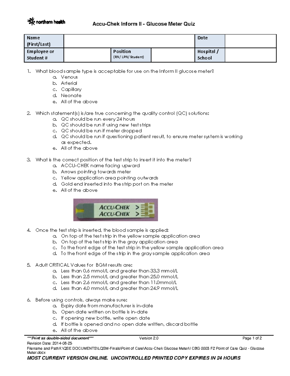 CGB Quiz - practice quiz - Accu-Chek Inform II - Glucose Meter Quiz ...