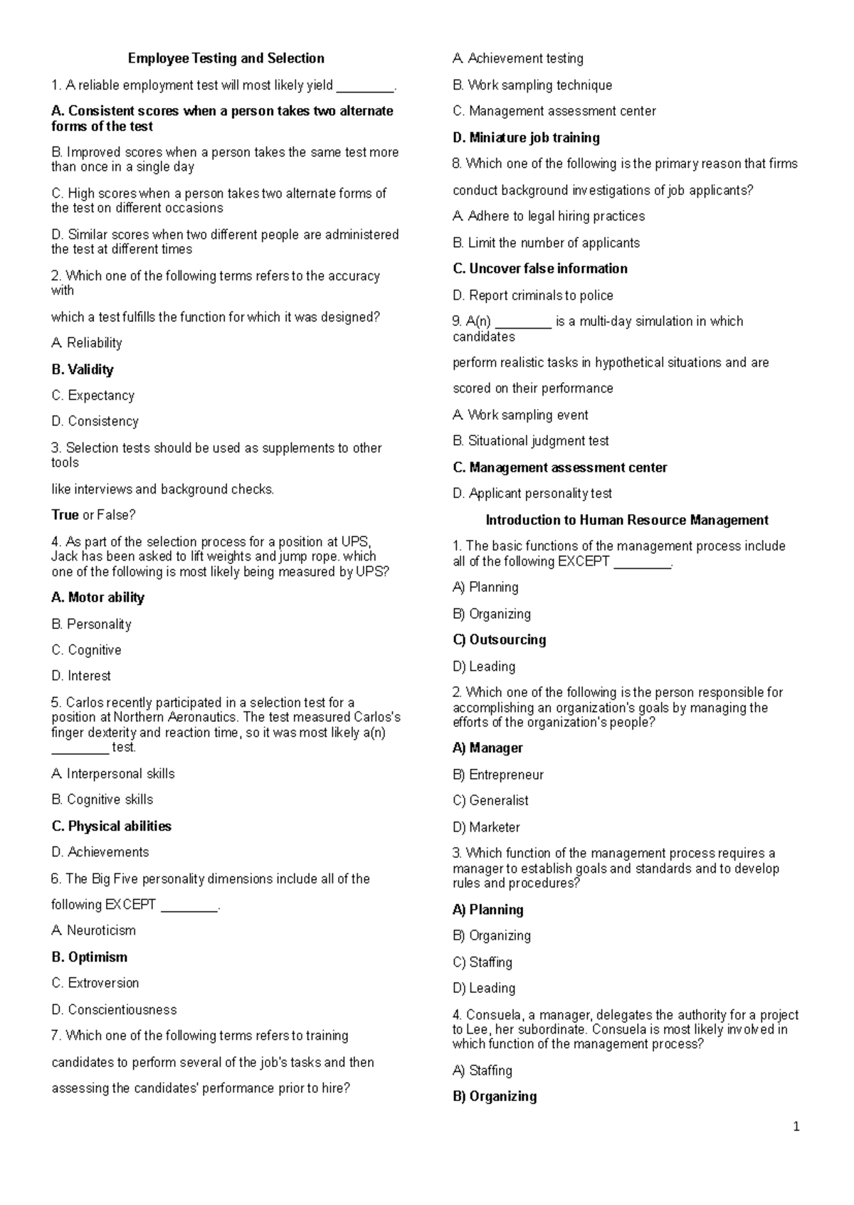 Hreap reviewer Employee Testing and Selection A reliable employment