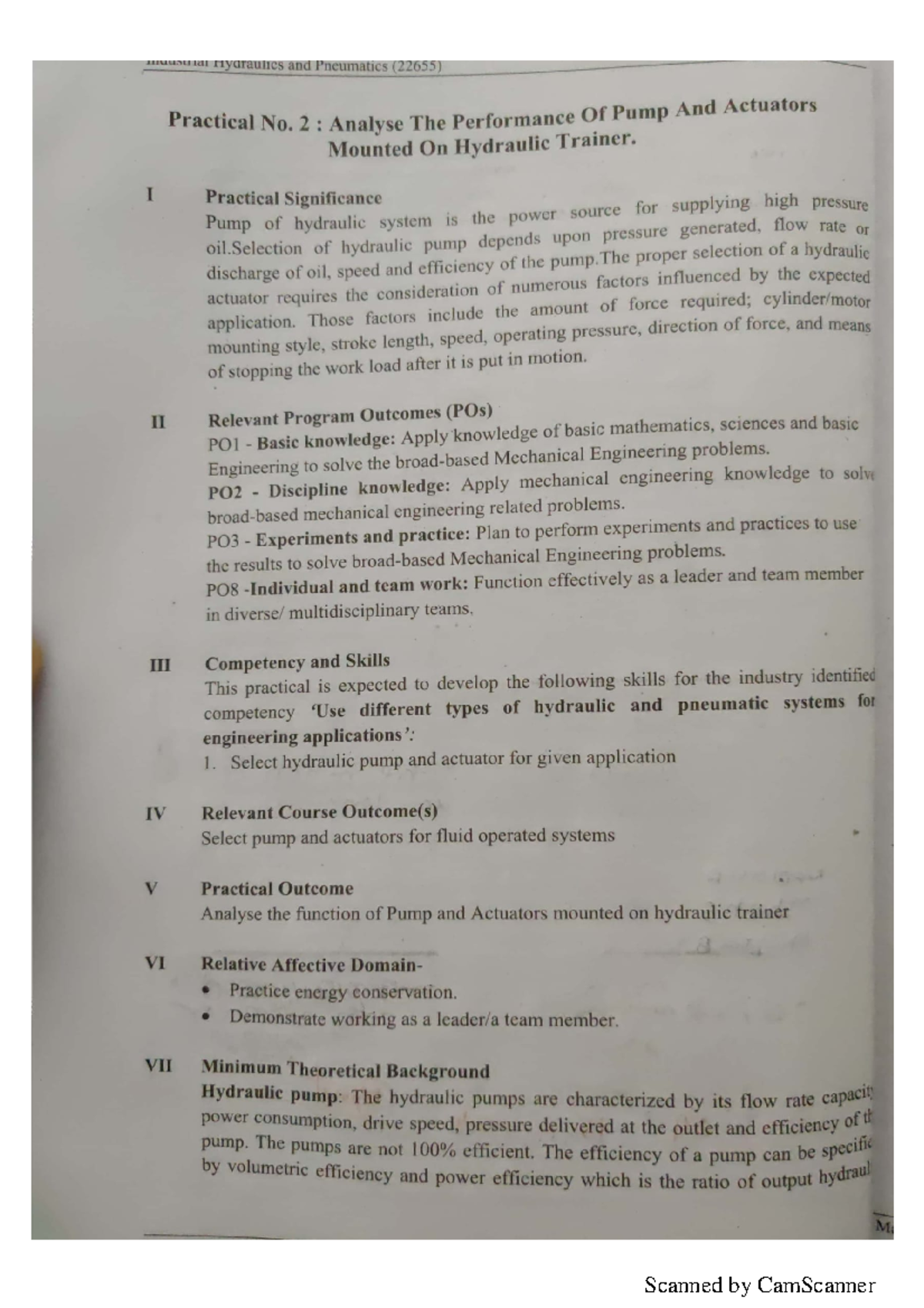 Experiment no. 2 Industrial Hydraulics and Pneumatics (22655) IHP Studocu