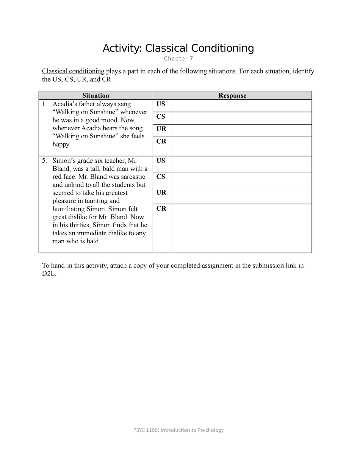 critical thinking activity steps in classical conditioning answers