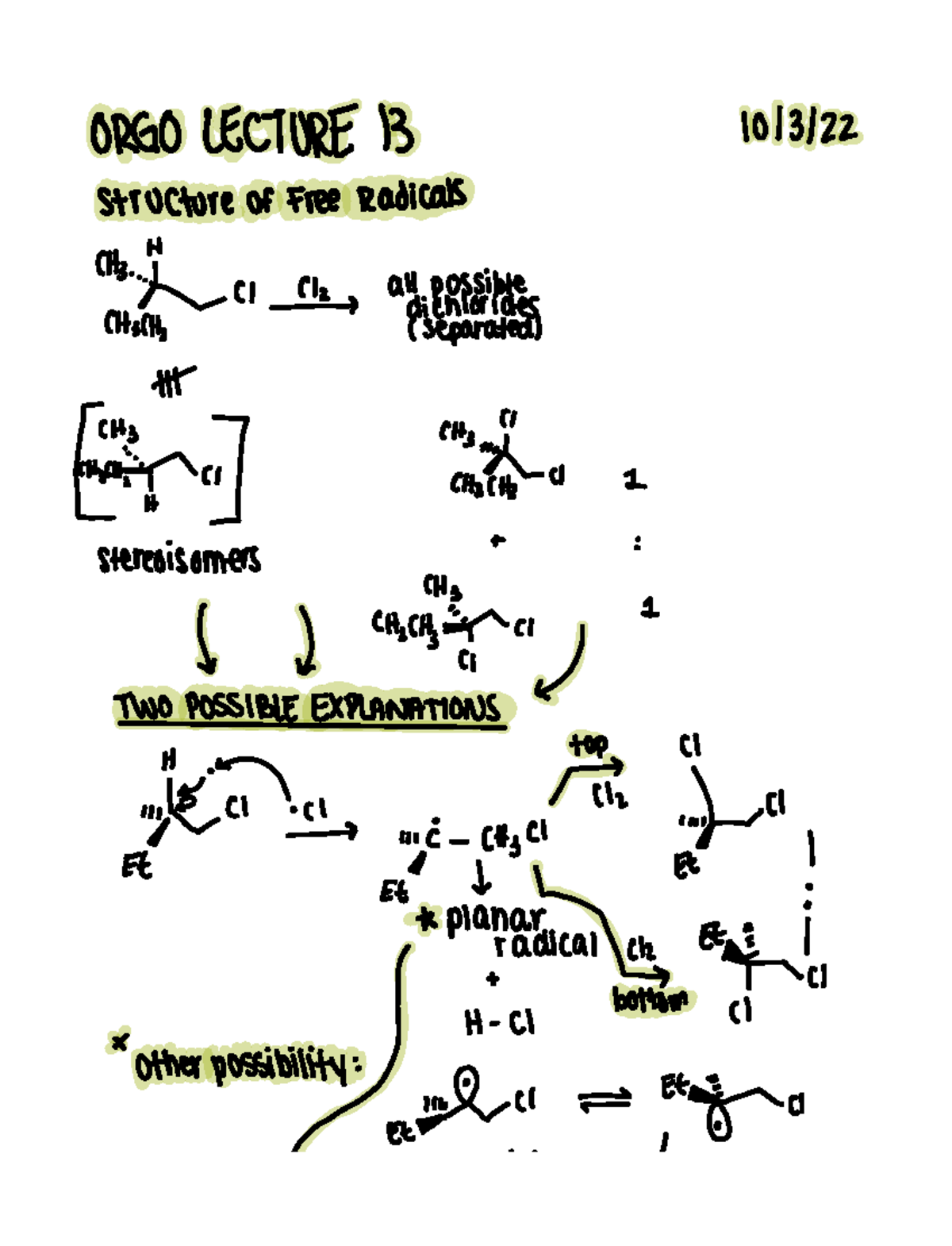 Orgo Lecture 13 (10-03-22) - ORGO LECTURE 13 1013122 Structure of Free ...