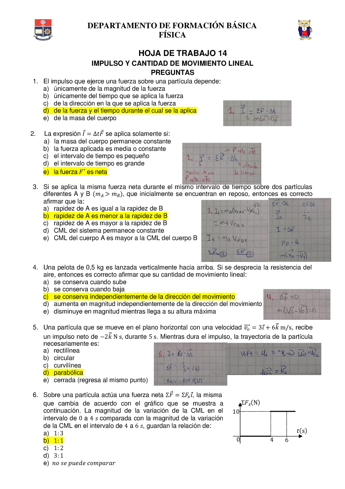 Hoja De Trabajo 14 - Impulso Y CML - FÍSICA HOJA DE TRABAJO 14 IMPULSO ...