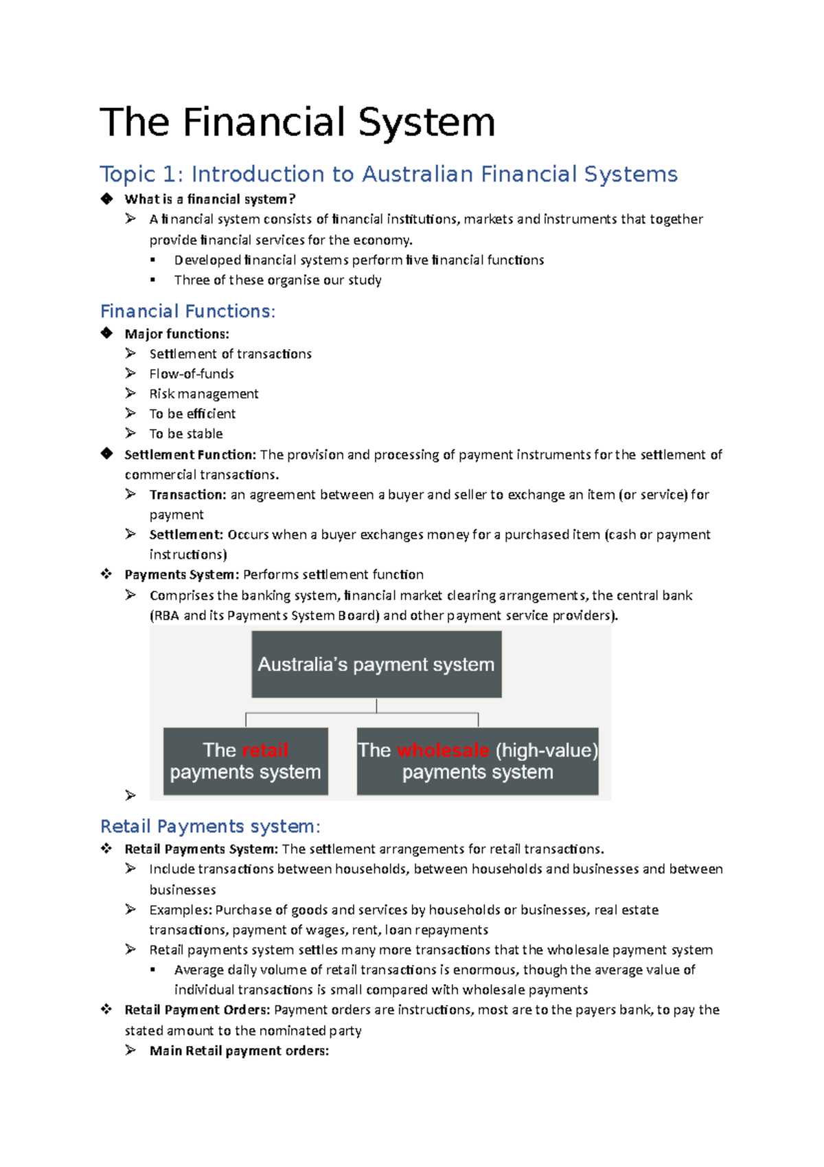 The Financial System notes - The Financial System Topic 1: Introduction ...