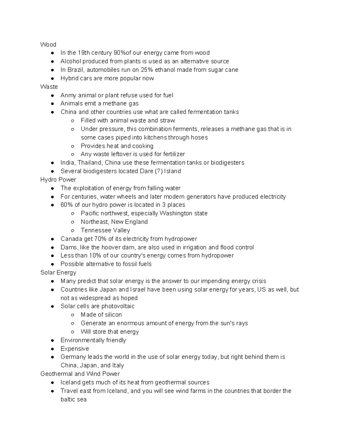 Chapter 12 Notes Wood In the 19th century 90of our energy came from