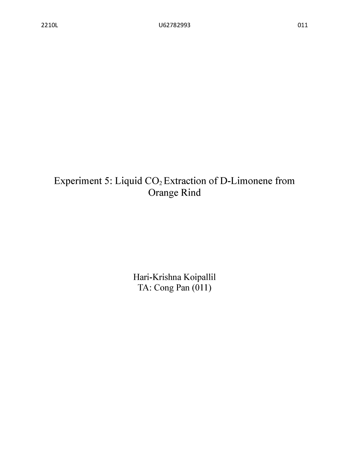 Experiment 5 Liquid Co2 Extraction Of D Limonene From Orange Rind Studocu