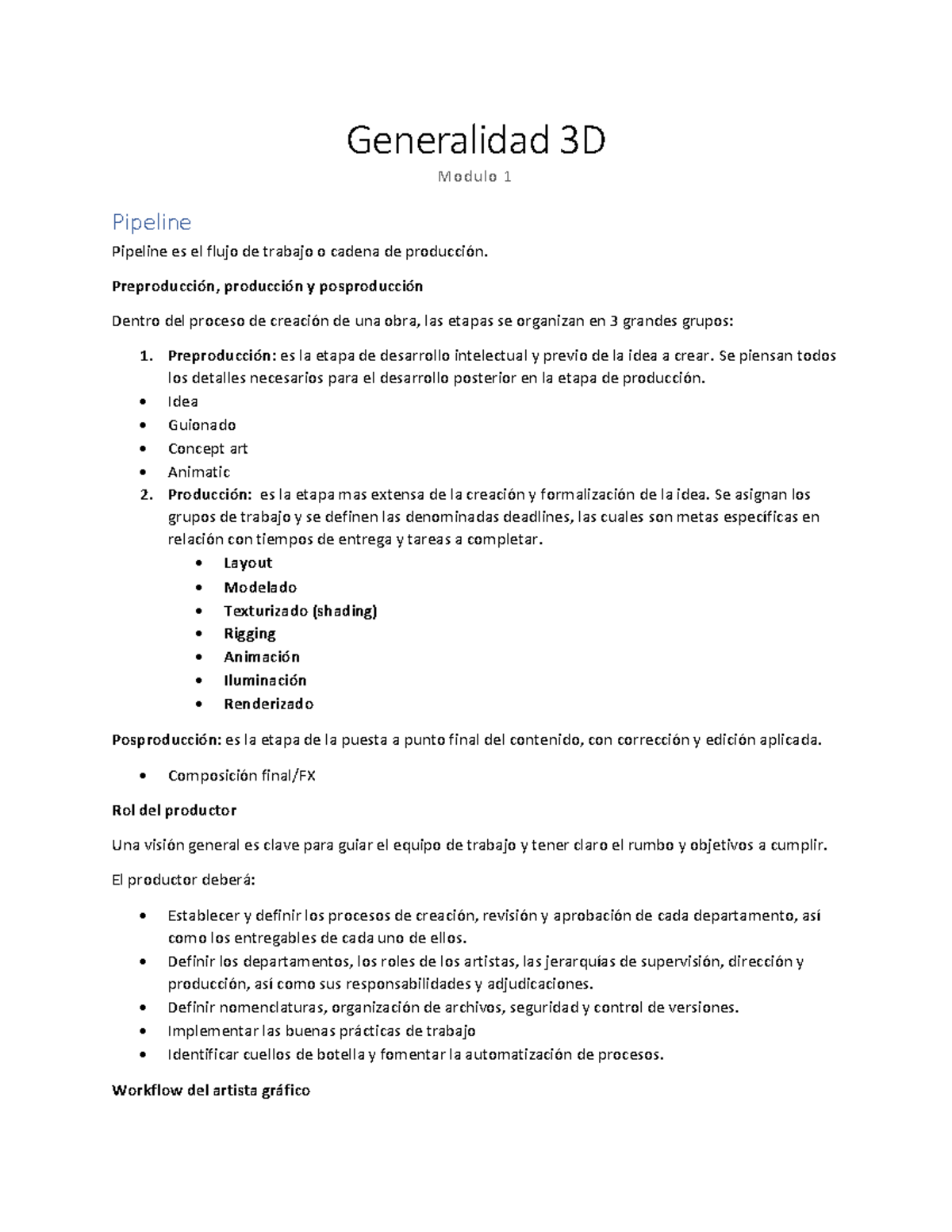 Generalidad 3D Primer parcial - Generalidad 3D Modul o 1 Pipeline ...