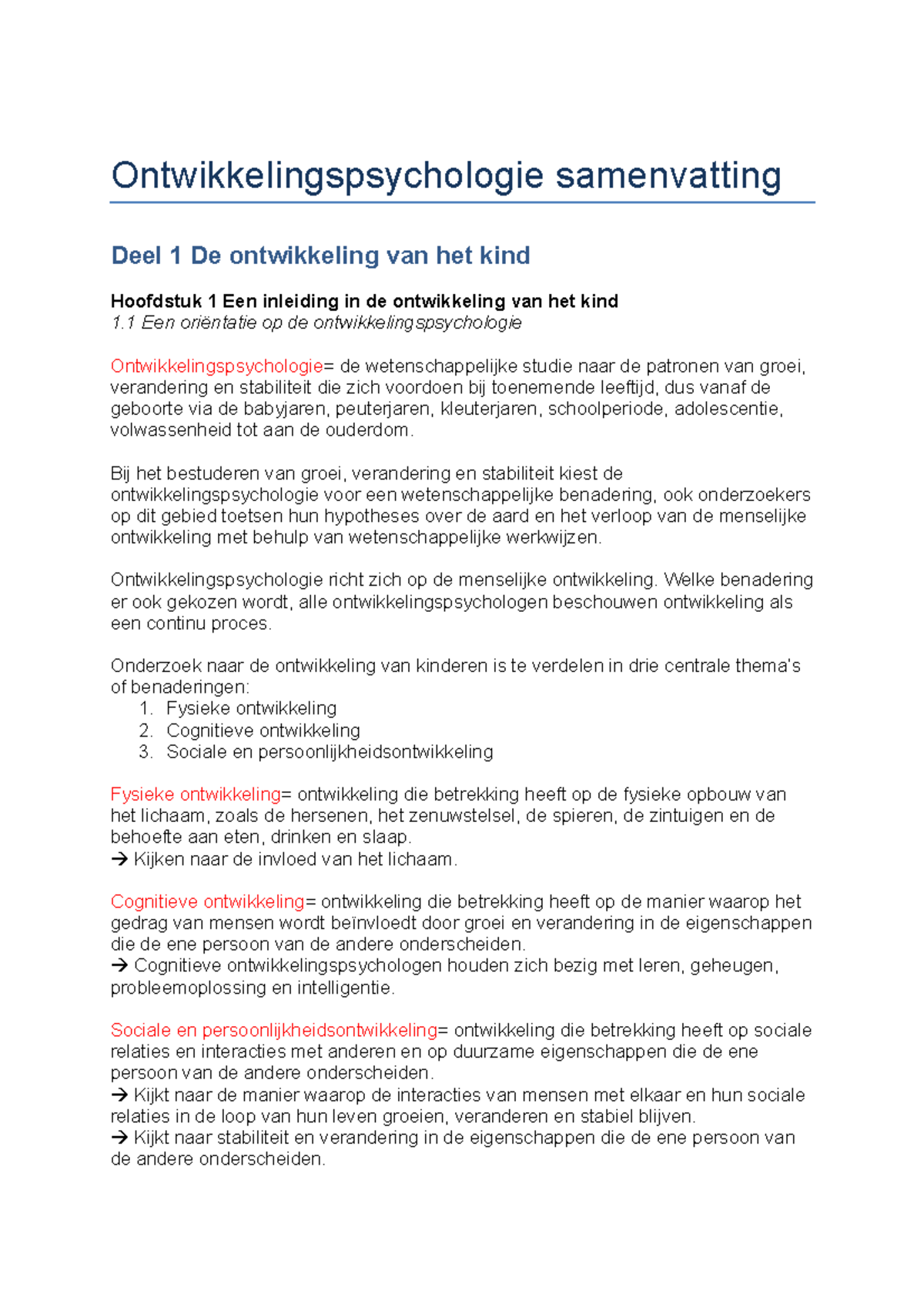 Samenvatting Ontwikkelingspsychologie - Ontwikkelingspsychologie ...