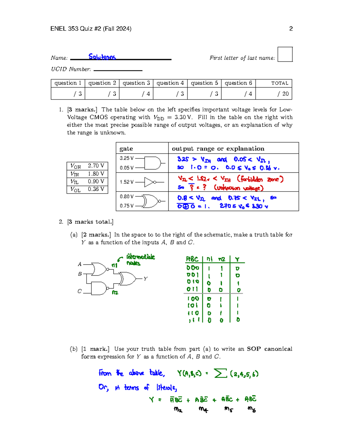2024 Quiz2 solutions ENEL 353 Quiz 2 (Fall 2024) 2 Name First