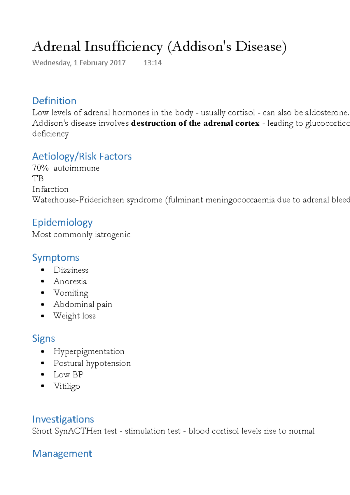 Adrenal Insufficiency (Addison's Disease) - Adrenal Insufficiency ...