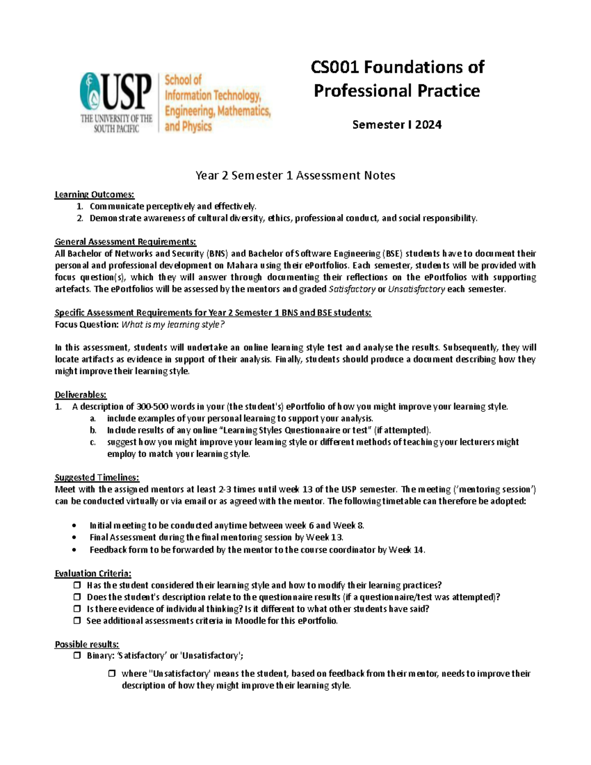 Foundations of Professional Practice Year 2 Semester 1 Assessment Notes ...