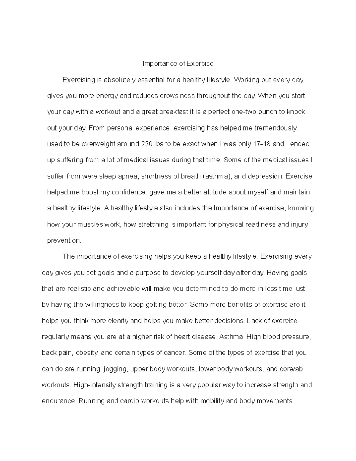 what is the importance of exercise essay