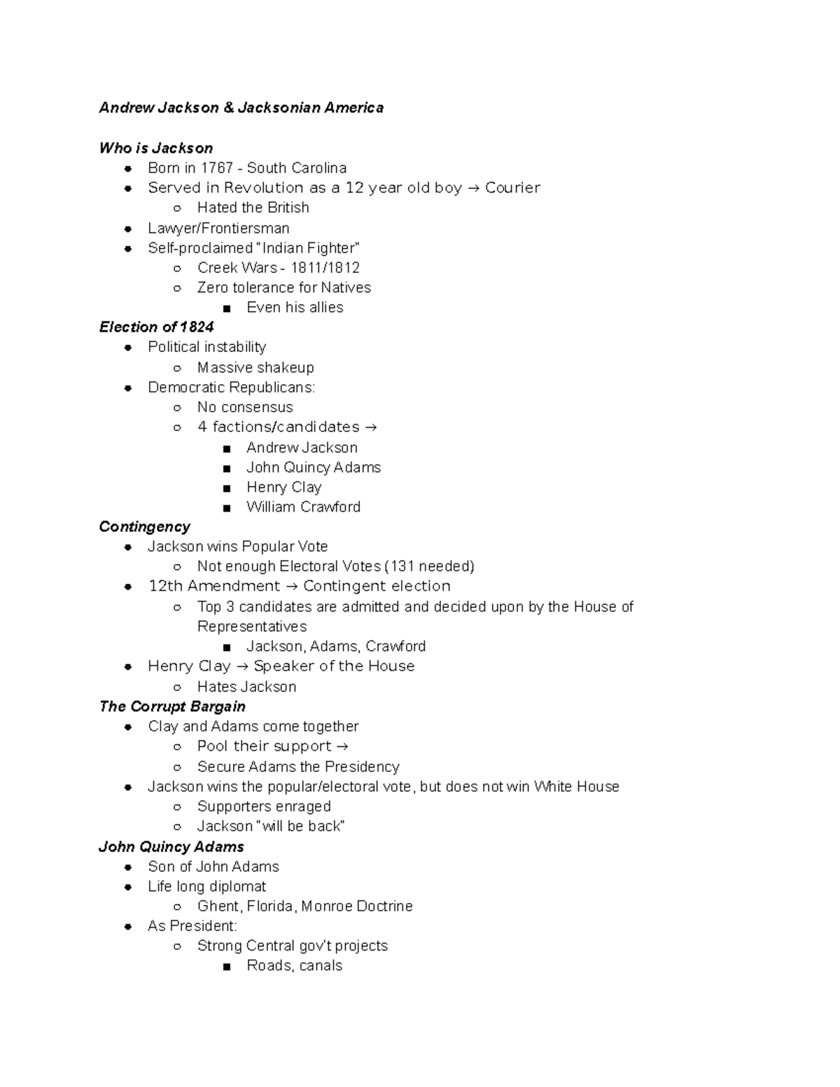 (19) HIST 1311 Notes Andrew Jackson - Andrew Jackson Jacksonian America ...